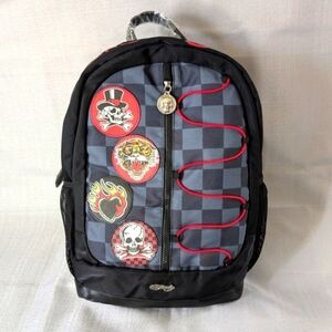 Ed Hardy Checkered Graphic Tattoo Patch Backpack NEW!